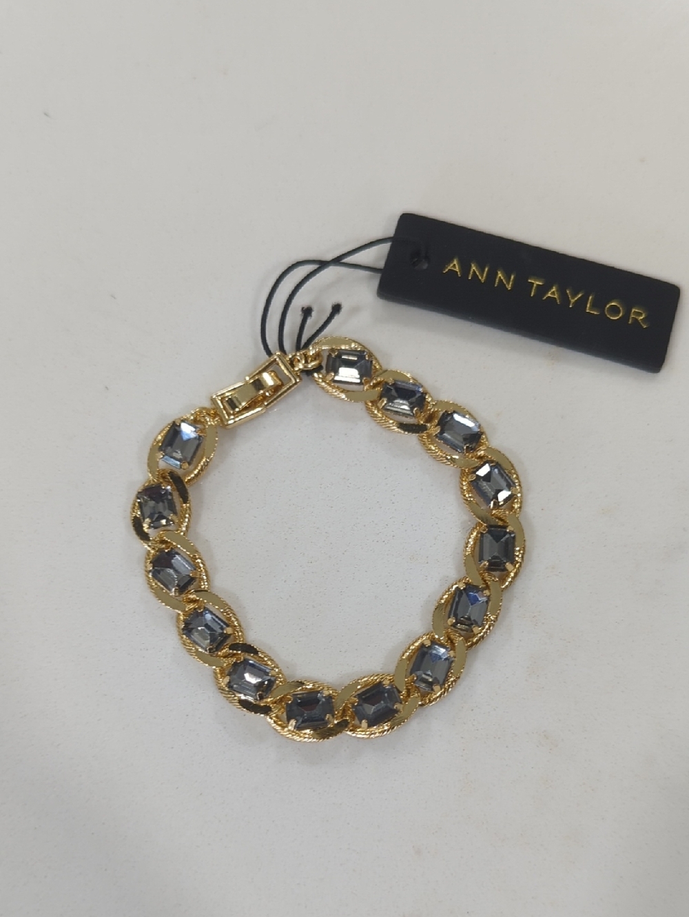 Ann Taylor Gold  Textured Chain Link Bracelet with Gray Gem Accents